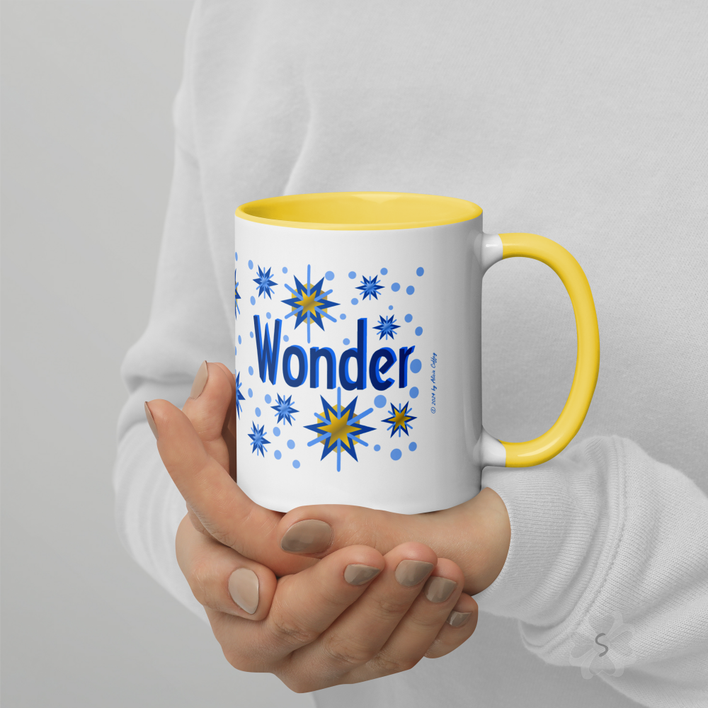 ’Wonder’ With Stars - Mug Yellow Inside 11 Oz