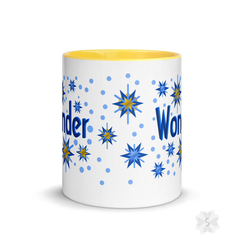 ’Wonder’ With Stars - Mug Yellow Inside 11 Oz