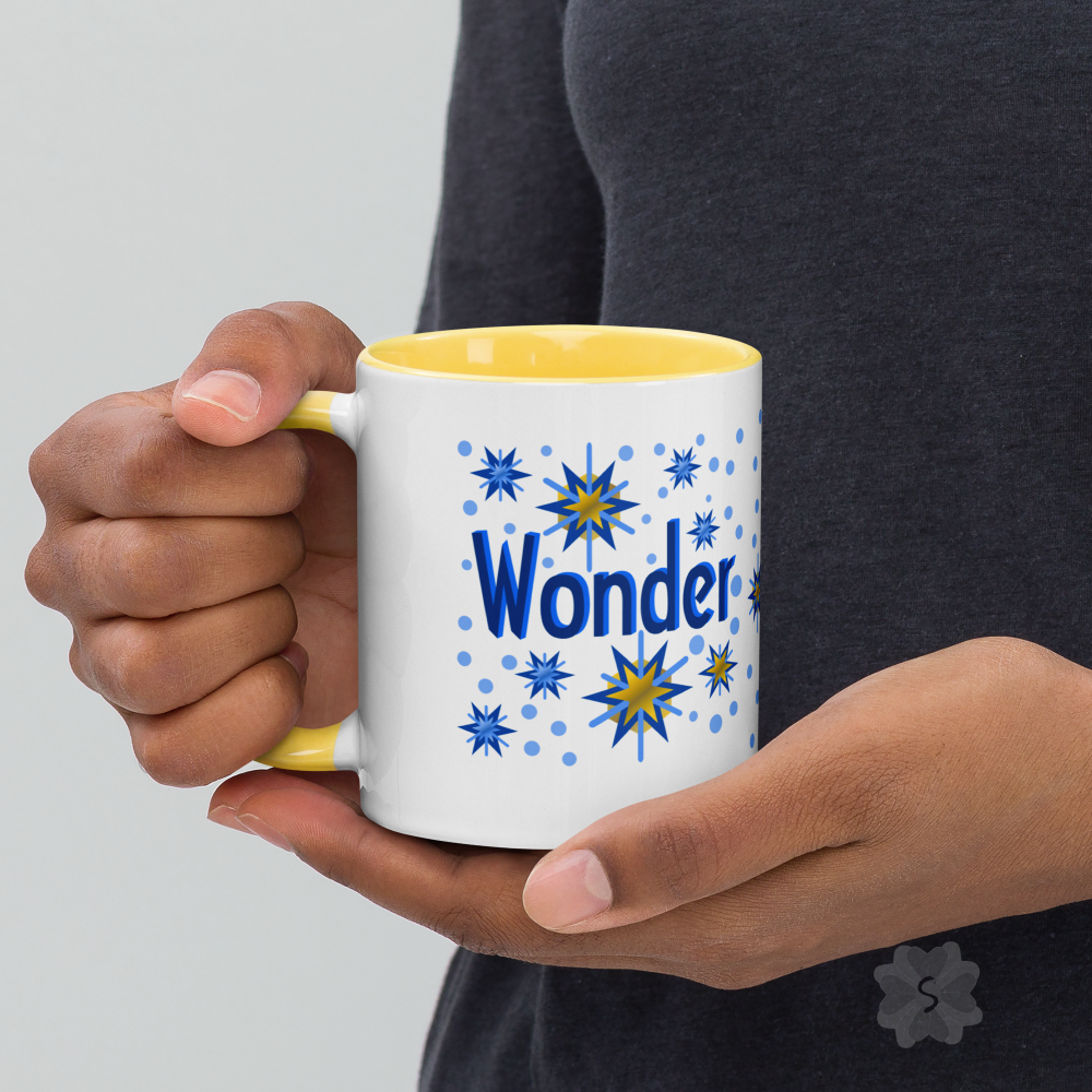 ’Wonder’ With Stars - Mug Yellow Inside 11 Oz